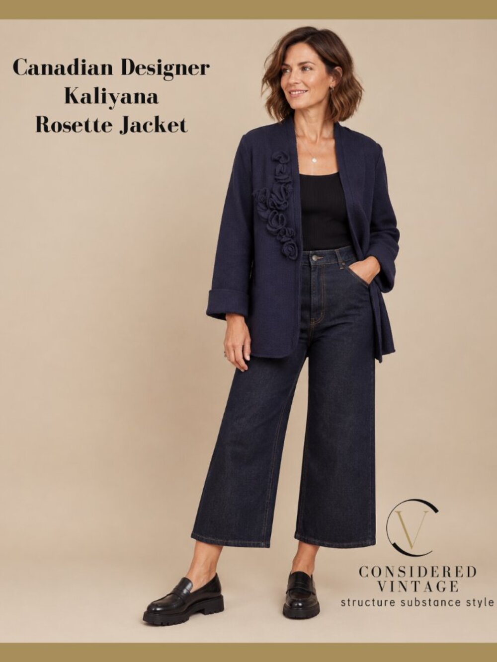 Women's Navy Wrap Jacket with Floral Detail